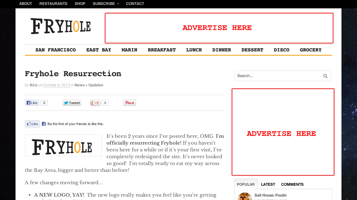fryhole food blog advertising ad placement